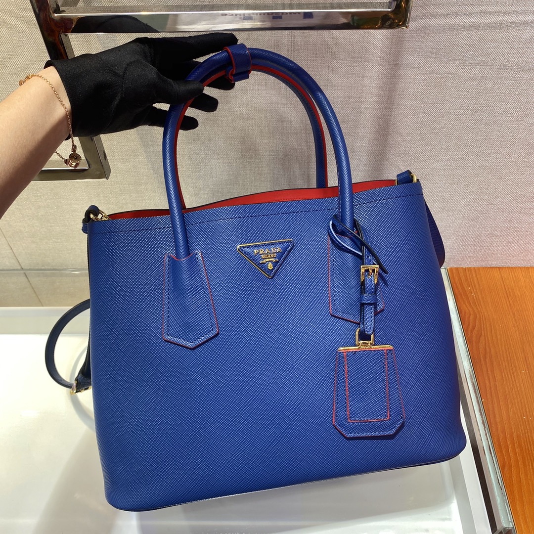 Prada Double Saffiano Leather Bag Shoulder Bag Blue 1BG775